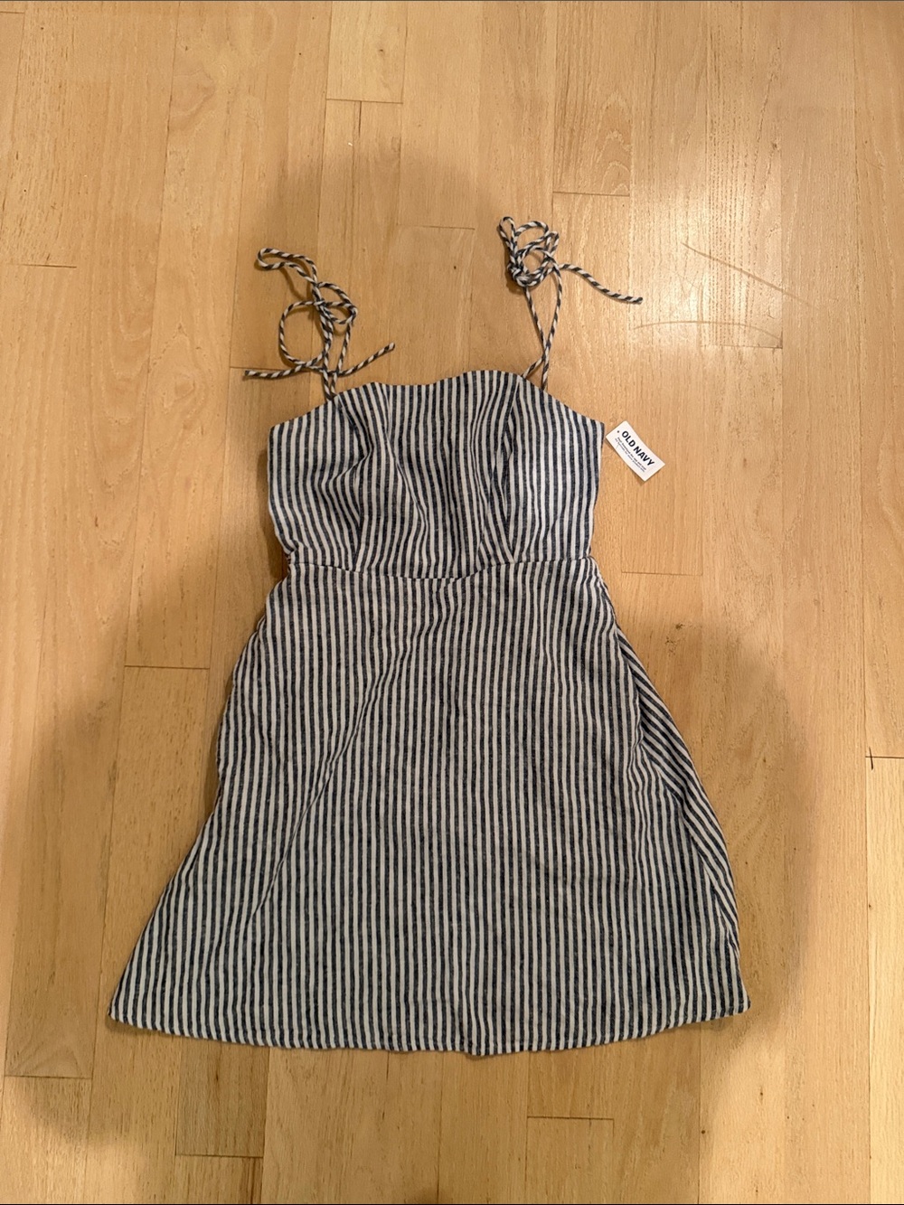 Old Navy Navy and White Striped Tie-Shoulder Dress